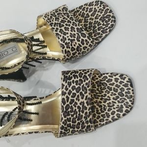 Studio C Leopard Ankle  Beaded Heels